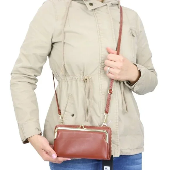 Brown Faux Leather Purse Wallet Cross Body Shoulder Bag Clutch Coin Purse - Picture 6 of 8